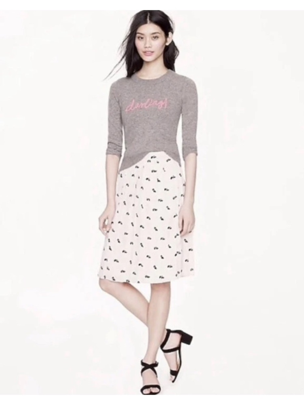 J. Crew Collection silk skirt with skunk print